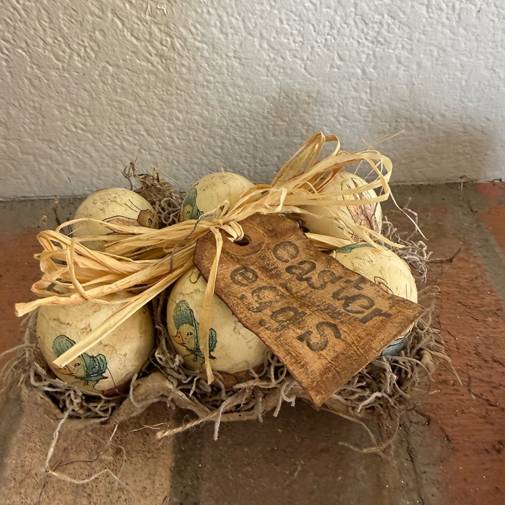 Handmade Easter Decorative Eggs Set with - Cream and Blue